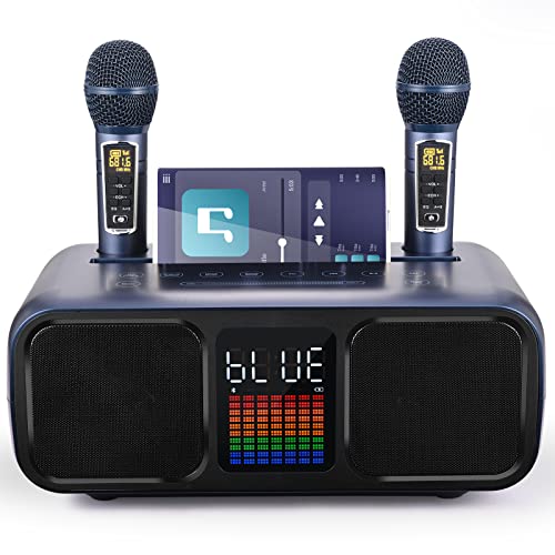 GJCrafts Karaoke Maschine Party Speaker mit 2 Wireless Microphones, Bluetooth Karaoke Lautsprecher mit Touch-Screen, LED Light und Telefonständer, Karaoke Speaker Kinder mit/USB/TF/AU(Blau) von GJCrafts