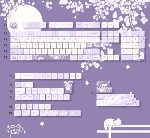 GK GAMAKAY Tastenkappen-Set mit 150 Tasten, violett und weiß, Kirschprofil, PBT-Fünfseitige Thermo-Sublimationstastatur für 61/64/68/75/80/84/87/98/104/108/Alice Layout, mechanische Gaming-Tastatur von GK GAMAKAY