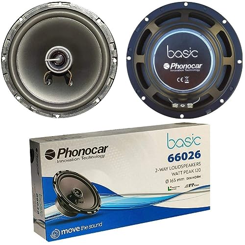 2 Lautsprecher PHONOCAR Basic 66026, koaxial, 2-Wege, 16,50 cm, 165 mm, 6,5 Zoll Durchmesser, 30 Watt rms und 60 Watt max. 4 Ohm, 90 db spl automatisch, paarweise von GK SOUND