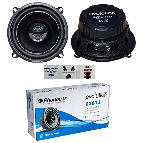 2 PHONOCAR Evolution 02613 Lautsprecher 2 Wege koaxial 13 cm 130 mm 5,25" Durchmesser 40 watt rms 100 watt max 4 ohm 92 db, pro Paar + 3 kostenlose Aufkleber von GK SOUND