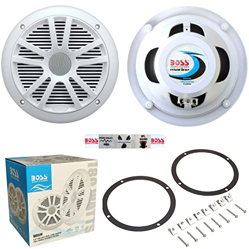 KIT-Set FÜR BOSS Audio Systems MR6W 2 Marine-Lautsprecher, 6,5 Zoll, 19,00 cm, 90 Watt RMS, 180 Watt Max, wasserdicht, weiß (Set 2), hochwertige Premium-Qualität für Boote + Aufkleber und Zubehör von GK SOUND