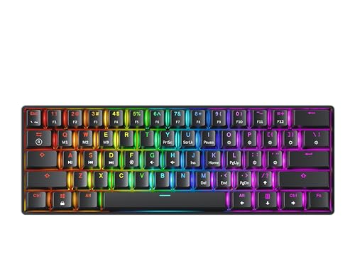 GK61 Hot-Swap Mechanische Gaming-Tastatur - 61 Tasten Mehrfarbige RGB-LED-Hintergrundbeleuchtung für PC-/Mac-Spieler (Gateron Optical Black, Schwarz) von GK61