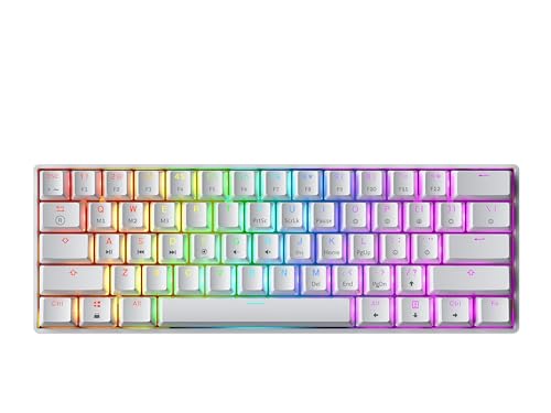 GK61 Hot-Swap Mechanische Gaming-Tastatur - 61 Tasten Mehrfarbige RGB-LED-Hintergrundbeleuchtung für PC-/Mac-Spieler (Gateron Optical Black, Weiß) von GK61