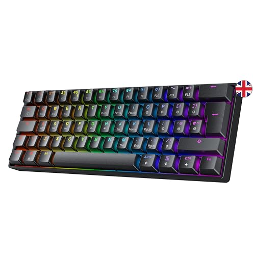 GK61 Hot-Swap Mechanische Gaming-Tastatur - 62 Tasten Mehrfarbige RGB-LED-Hintergrundbeleuchtung für PC-/Mac-Spieler Clicky Switch - ISO UK Layout (Gateron Optical Blue) von GK61