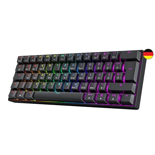 GK61 Hot-Swap Mechanische Gaming-Tastatur - 62 Tasten Mehrfarbige RGB-LED-Hintergrundbeleuchtung für PC-/Mac-Spieler - ISO Deutsches Layout (Gateron Optical Black, Schwarz) von GK61
