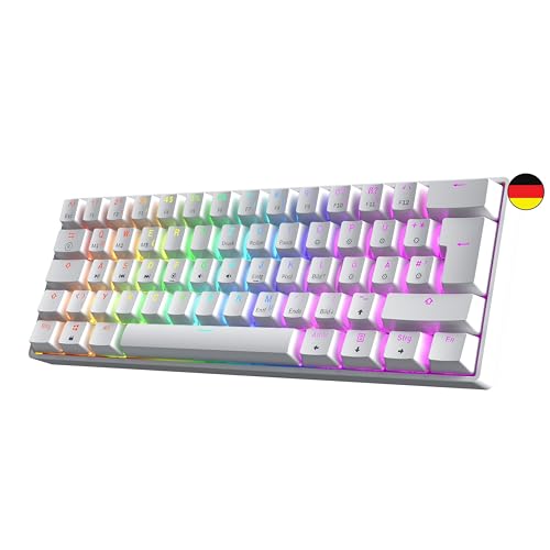 GK61 Hot-Swap Mechanische Gaming-Tastatur - 62 Tasten Mehrfarbige RGB-LED-Hintergrundbeleuchtung für PC-/Mac-Spieler - ISO Deutsches Layout (Gateron Optical Brown, Weiß) von GK61