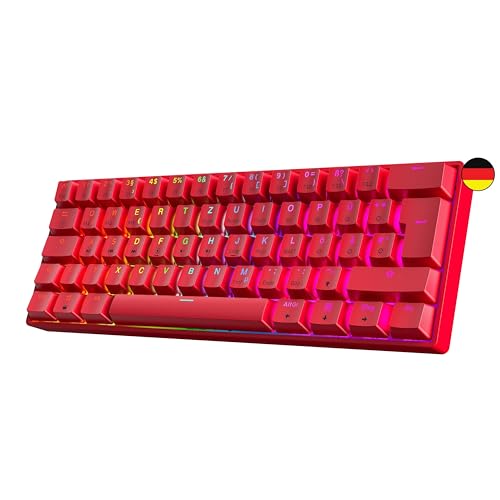 GK61 Hot-Swap Mechanische Gaming-Tastatur - 62 Tasten Mehrfarbige RGB-LED-Hintergrundbeleuchtung für PC-/Mac-Spieler - ISO Deutsches Layout (Gateron Optical Yellow, Rot) von GK61
