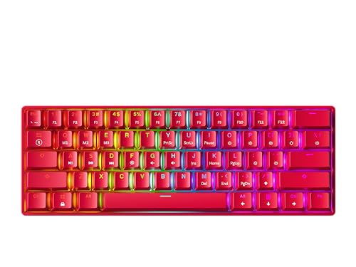 GK61s Hot-Swap Mechanische Gaming-Tastatur - 61 Tasten Mehrfarbige RGB-LED-Hintergrundbeleuchtung für PC-/Mac-Spieler (Gateron Mechanical Silent Brown, Rot) von GK61
