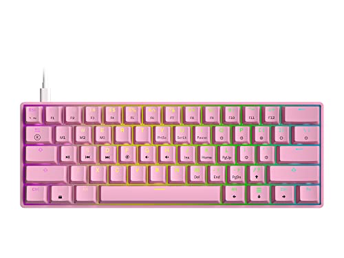 GK61s Hot-Swap Mechanische Gaming-Tastatur - 61 Tasten Mehrfarbige RGB-LED-Hintergrundbeleuchtung für PC-/Mac-Spieler (Gateron Mechanical Yellow, Rosa) von GK61