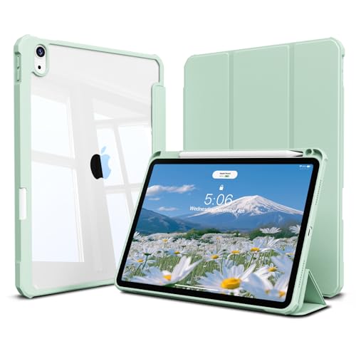 GKABXY Hülle für iPad 11 Generation (A16) 11 Zoll 2025, iPad10 Generation 10,9 Zoll 2022 -[Pencil Holder] Klare transparente Rückschale mit dreifach faltbarem Ständer, Auto Sleep/Wake, Grün von GKABXY