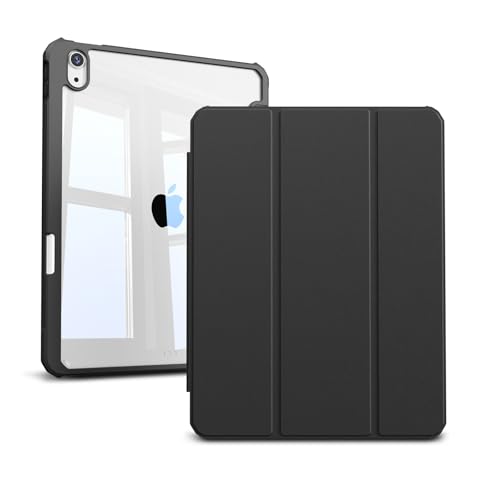 GKABXY Hülle für iPad 11 Generation (A16) 11 Zoll 2025, iPad10 Generation 10,9 Zoll 2022 -[Pencil Holder] Klare transparente Rückschale mit dreifach faltbarem Ständer, Auto Sleep/Wake, Schwarz von GKABXY