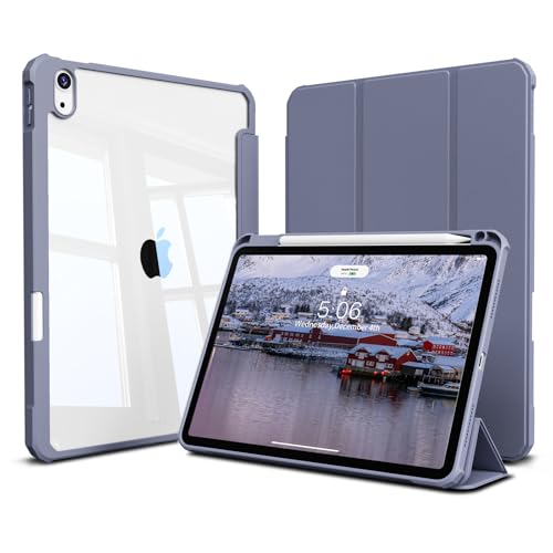 GKABXY Hülle für iPad 11 Generation (A16) 11 Zoll 2025, iPad10 Generation 10,9 Zoll 2022 -[Pencil Holder] Klare transparente Rückschale mit dreifach faltbarem Ständer, Auto Sleep/Wake, Violett von GKABXY