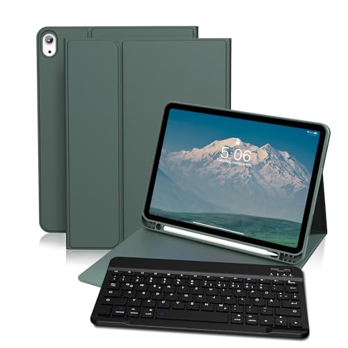 GKABXY Hülle mit Tastatur für iPad 11/10 Generation, 11/10,9 Zoll (2025/2022), Flexibles TPU Hülle mit Stifthalter, QWERTZ Layout, Magnetische Abnehmbar Bluetooth Tastatur für iPad A16, Nachtgrün von GKABXY