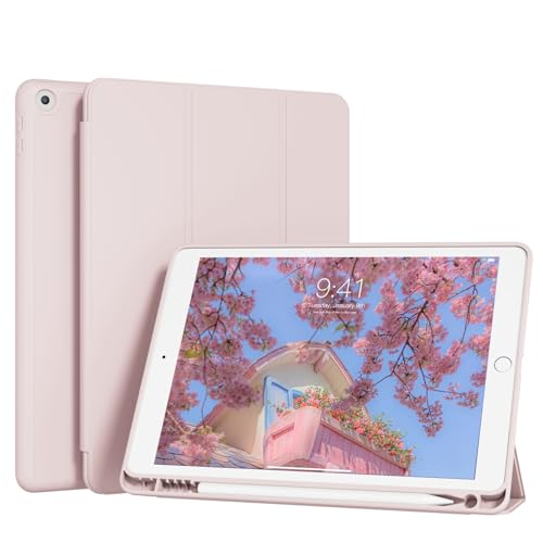 GKABXY Hülle für iPad 9/8 / 7 Generation 2021/2020/2019, 10.2 Zoll Schutzhülle mit Stifthalter, Flexible TPU Rückseite, Auto Schlafen/Wachen, dreifach Faltbare Standfunktion, Rosa von GKABXY