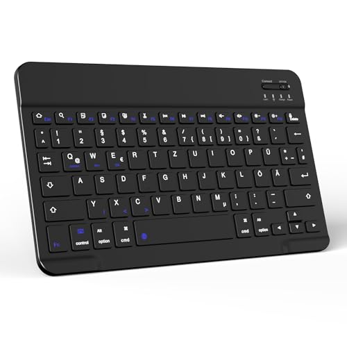GKABXY Bluetooth Tastatur für iPad Air/iPad Pro/Mini/iPad 10.9/10.2/9.7/iPhone/Samsung/Android, Wiederaufladbar, QWERTZ Layout, Tragbare Kabellose, Ultra-dünn Tastatur, Schwarz von GKABXY