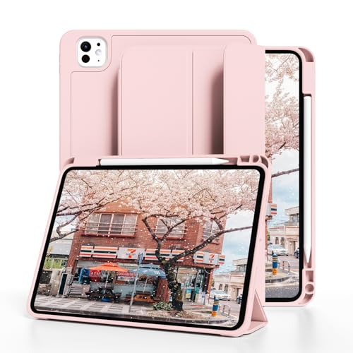 GKABXY Neue Hülle für iPad Pro 13 Zoll (Modell 2024, 7. Generation) mit Pencil-Halter, Dreifach Faltbarer Ständer, unterstützt Pencil Pro und Pencil (USB-C), Auto Schlafen/Wachen, Rose von GKABXY
