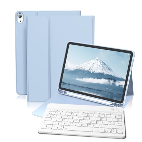 GKABXY Hülle mit Tastatur für iPad (A16) 10/11 Generation, 10.9/11 Zoll, (2022/2025), Soft TPU Rückseite Gehäuse mit Stifthalter, Magnetische Abnehmbar Bluetooth Tastatur, QWERTZ-Layout, Hellblau von GKABXY