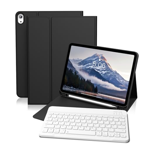 GKABXY Hülle mit Tastatur für iPad (A16) 10/11 Generation, 10.9/11 Zoll, (2022/2025), Soft TPU Rückseite Gehäuse mit Stifthalter, Magnetische Abnehmbar Bluetooth Tastatur, QWERTZ-Layout, Schwarz von GKABXY