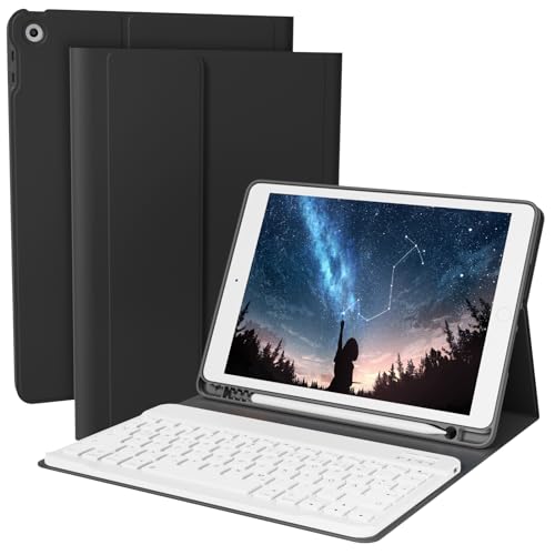 GKABXY Tastatur hülle für iPad 9./8./7. Generation (10,2 Zoll, 2021/2020/2019), Intelligente Magnetische Abnehmbare Kabellose Bluetooth-Tastatur, Folio-Tastaturhülle mit Stifthalter, Schwarz von GKABXY