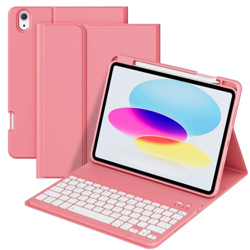 GKABXY Tastatur hülle für iPad A16 11. 10. Generation 11/10,9 Zoll 2025/2022, Integrierter Stifthalter Folio-Ständerabdeckung Abnehmbare Bluetooth, Auto Sleep/Wake, Wassermelonenrot von GKABXY