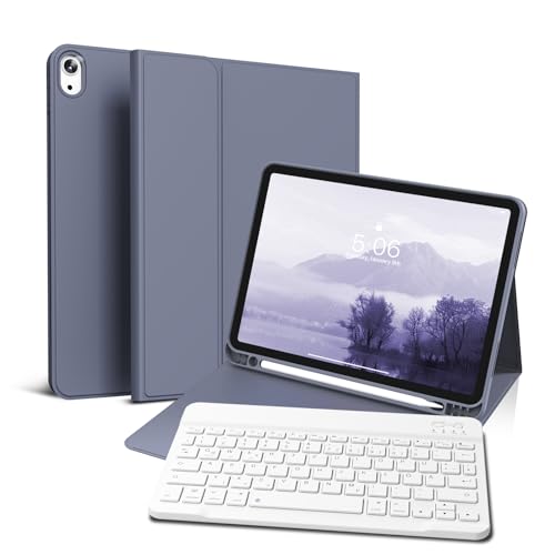 GKABXY Hülle mit Tastatur für iPad Air 11 Zoll M3/M2, iPad Air 7 6 5 4 (2025/2024/2022/2020) 10,9 Zoll, Soft TPU Rückschale mit Stifthalter, magnetisch Bluetooth Tastatur, QWERTZ Layout, Violett von GKABXY