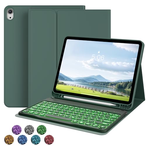 GKABXY Hülle mit Tastatur für iPad Air 11 Zoll (M3/M2), ipad Air 7 6 5 4 (2025/2024/2022/2020) 10,9 Zoll, mit Stifthalter, QWERTZ Layout, 7 Farben Magnetische Abnehmbare Bluetooth Tastatur, Nachtgrün von GKABXY