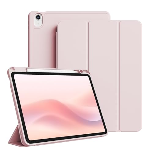 GKABXY Hülle für iPad Air 11 Zoll M3 2025/M2 2024, iPad Air 5 4 Generation (2022/2020) 10,9 Zoll mit Stifthalter, Auto Schlafen/Wachen mit Weicher TPU Rückseite, Rosa von GKABXY