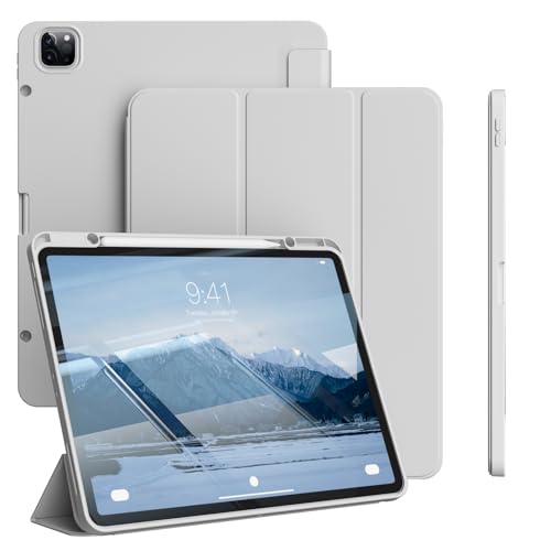 GKABXY Hülle für iPad Pro 12,9 Zoll 6./5./4. Generation (2022/2021/2020) mit Pencil-Halter [Unterstützt Aufladen/Paaren des iPad 2. Pencil], Weiche TPU-Rückseite, Auto Sleep/Wake, Grau von GKABXY
