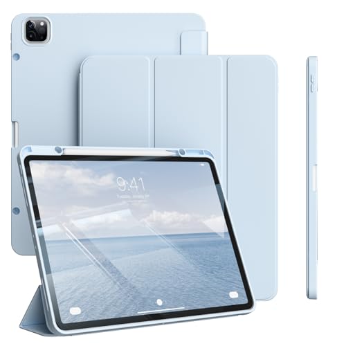 GKABXY Hülle für iPad Pro 12,9 Zoll 6./5./4. Generation (2022/2021/2020) mit Pencil-Halter [Unterstützt Aufladen/Paaren des iPad 2. Pencil], Weiche TPU-Rückseite, Auto Sleep/Wake, Hellblau von GKABXY