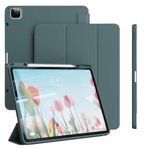 GKABXY Hülle für iPad Pro 12,9 Zoll 6./5./4. Generation (2022/2021/2020) mit Pencil-Halter [Unterstützt Aufladen/Paaren des iPad 2. Pencil], Weiche TPU-Rückseite, Auto Sleep/Wake, Dunkelgrün von GKABXY