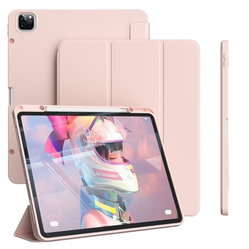 GKABXY Hülle für iPad Pro 12,9 Zoll 6./5./4. Generation (2022/2021/2020) mit Pencil-Halter [Unterstützt Aufladen/Paaren des iPad 2. Pencil], Weiche TPU-Rückseite, Auto Sleep/Wake, Rosa von GKABXY