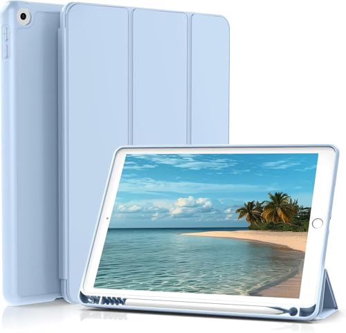 GKABXY Hülle für iPad 9./8./7. Generation mit Stifthalter 10.2 Zoll, Flexible TPU Rückseite, Ultradünne Schutzhülle für iPad 10.2, Auto Schlafen/Wachen, Hellblau von GKABXY