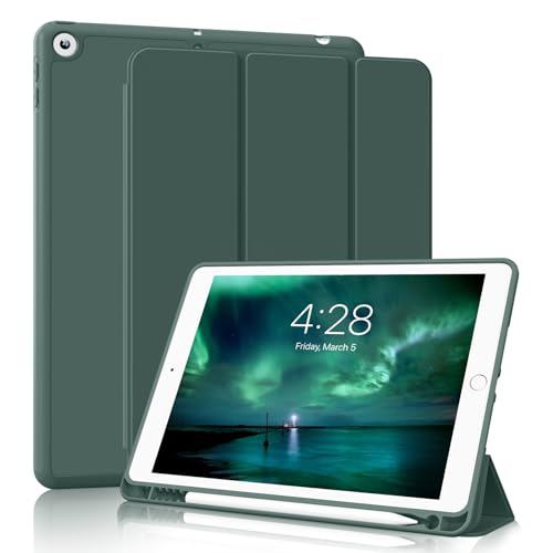 GKABXY Hülle für iPad 9./8./7. Generation mit Stifthalter 10.2 Zoll, Flexible TPU Rückseite, Ultradünne Schutzhülle für iPad 10.2, Auto Schlafen/Wachen, Dunkelgrün von GKABXY