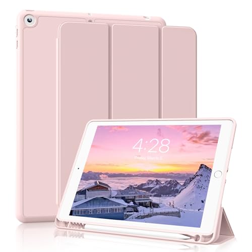 GKABXY Hülle für iPad 9./8./7. Generation mit Stifthalter 10.2 Zoll, Flexible TPU Rückseite, Ultradünne Schutzhülle für iPad 10.2, Auto Schlafen/Wachen, Rosa von GKABXY