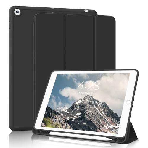 GKABXY Hülle für iPad 9./8./7. Generation mit Stifthalter 10.2 Zoll Modell 2021/2020/2019, Ultradünne Schutzhülle aus TPU mit Standfunktion für iPad 10.2, Auto Schlafen/Wachen, Schwarz von GKABXY