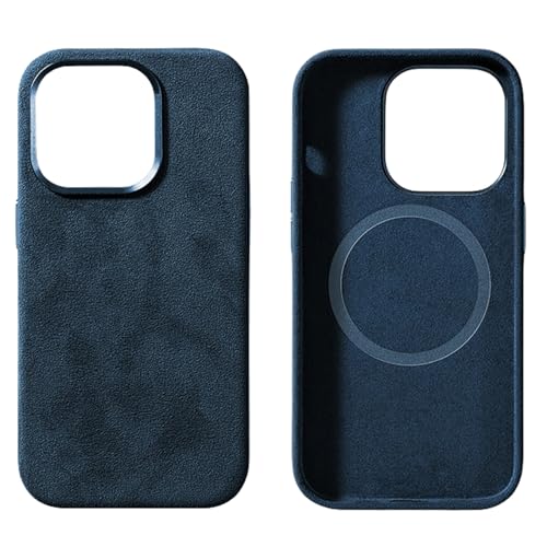 Alcantara Wildleder-Hülle für iPhone 15/15 Plus/15 Pro/15 Pro Max, kompatibel mit MagSafe echtes italienisches Wildleder, handgefertigt, ultradünn, rutschfest, stoßfest, kratzfest, Blau, 15 Pro Max von GKDLHGO