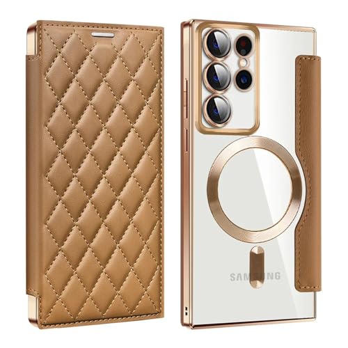 Schutzhülle für Samsung Galaxy S24 Ultra/S24 Plus/S24, Premium-Stepplederrahmen, vergilbungsfrei, kristallklare Rückseite, stoßfeste Schale mit Kartenhalter, Braun, S24 Schutzhülle für Samsung Galaxy S24 Ultra/S24 Plus/S24, Premium-Stepplederrahmen, vergilbungsfrei, kristallklare Rückseite, stoßfeste Schale mit Kartenhalter, Braun, S24 von GKDLHGO