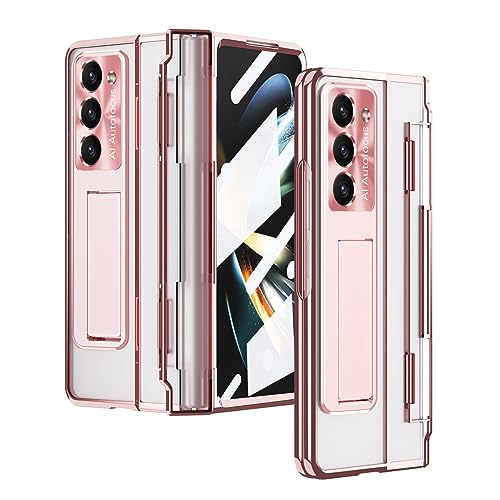 Schutzhülle für Samsung Galaxy Z Fold 4 2022, einteilige Beschichtung, HD, transparente Hülle mit flachem Scharnierschutz, eingebautem Displayschutz und Metall-Kameralinsenschutz und Ständer, Pink Schutzhülle für Samsung Galaxy Z Fold 4 2022, einteilige Beschichtung, HD, transparente Hülle mit flachem Scharnierschutz, eingebautem Displayschutz und Metall-Kameralinsenschutz und Ständer, Pink von GKDLHGO