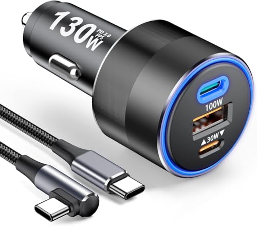 130 W KFZ-Ladegerät USB C PD QC 3.0 mit USB-Kabel Typ C Ladegerät Zigarettenanzünder USB C 100 W 30 W kompatibel mit iPhone 15 Plus Pro Max 14 13 Galaxy S23 Ultra Steam Deck MacBook Pro von GKEAPZA