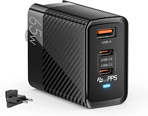 65W USB C Ladegerät 3-Port USB C Netzteil GaN Wandladegerät Reiseadapter Reiseladegerät mit US EU Stecker kompatibel mit M acBook Pro/Air, i Phone 15 Pro Max S amsung S23 Ultra von GKEAPZA