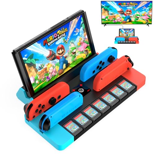 Switch TV Docking Station mit Joycon Ladegerät, Nintendo Switch TV Adapter mit HDMI USB 3.0, Switch Charging Ständer mit Switch Joycons Ladegerät und 7 Spielesteckplätzen von GKEAPZA