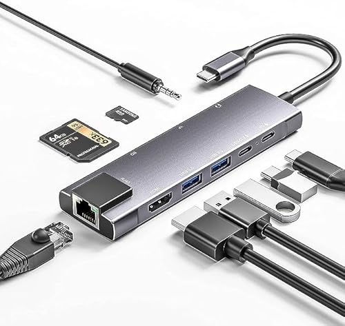 USB C Hub 9 in 1 Multiport Adapter w/Gigabit Ethernet,100W PD,4K@60Hz,2 USB 3.0,USB C 3.0 Data,SD/TF Card Reader,3.5mm Jack,Dongle Docking Station for MacBook iPad Pro iPhone 15 Steam Deck/Rog Ally von GKEAPZA