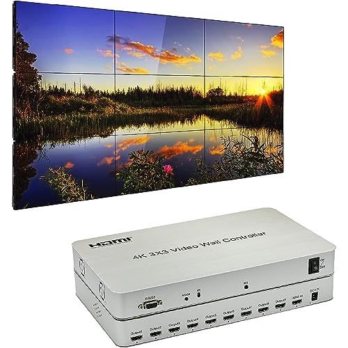 3x3 Video Wall Controller | 9 Kanäle | 4K, 1080p, HDMI 1.4, HDCP1.4 | 1 HDMI Eingang & 9 Ausgänge | 13 Anzeigemodi - 1x2, 1x3, 1x4, 2x1, 2x2, 2x3, 2x4, 3x1, 3x2, 3x3, 4x1, 4x2 von GKRONG