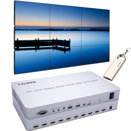 GKRONG 4K 3 x 3 Nuovo video wall controller USB+HDMI Input HDMI Output con Media Player, IR Remote+Voice Control+RS232, Edge Masking 2x1, 2x2, 2x3, 2x4, 3x1, 3x2, 3x3 von GKRONG