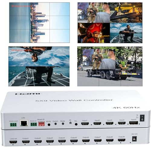 GKRONG 4K @ 60HZ 5x9 Video Wall Controller 4 HDMI-Eingänge / 1 DP 10 HDMI-Ausgänge Videoprozessor Drehung um 90 Grad für den Porträtmodus, Unterstützung 2X2 3X3 2X3 2x1 3x1 4x1 1x5 1x9 usw. von GKRONG