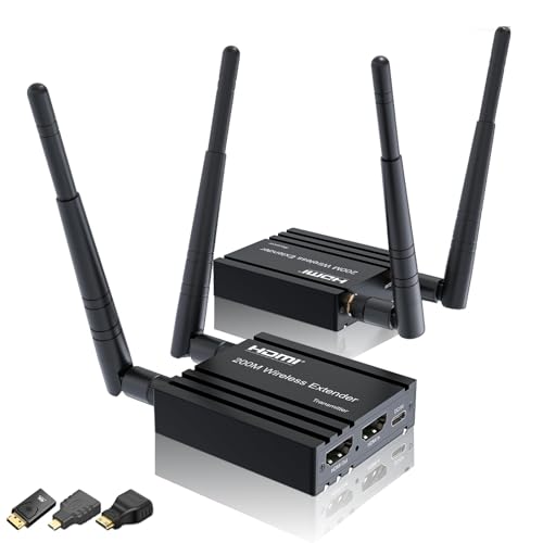 Wireless HDMI Transmitter and Receiver 4k Decodierung, One Transmitter and One Receivers, Long Range Wireless Transmission 656FT/200M, Plug-Play, 2.4/5.8G for PC/Laptop/TV to Monitor/Projector/HDTVed Wireless HDMI Transmitter and Receiver 4k Decodierung, One Transmitter and One Receivers, Long Range Wireless Transmission 656FT/200M, Plug-Play, 2.4/5.8G for PC/Laptop/TV to Monitor/Projector/HDTVed von GKRONG