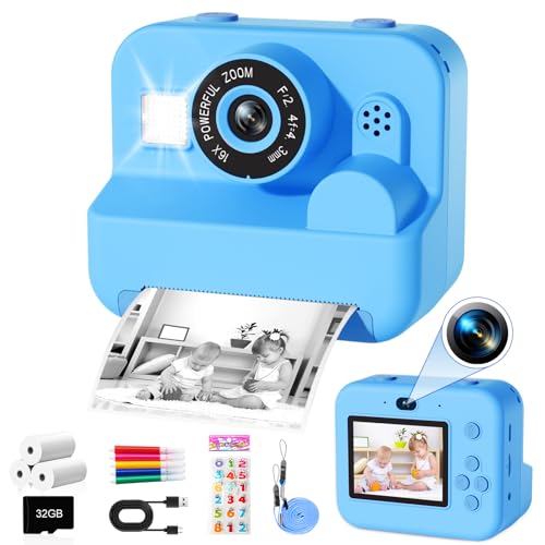 GKTZ Sofortbildkamera für Kinder - Geburtstag Geschenk für Mädchen im Alter von 4 5 6 7 8 9 10 Jahren, Spielzeug mit 3 Rollen Fotopapier 1080P Fotoapparat Kinder Kamera mit Druckpapier (Blau) GKTZ Sofortbildkamera für Kinder - Geburtstag Geschenk für Mädchen im Alter von 4 5 6 7 8 9 10 Jahren, Spielzeug mit 3 Rollen Fotopapier 1080P Fotoapparat Kinder Kamera mit Druckpapier (Blau) von GKTZ