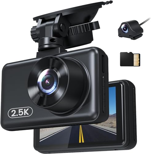 GKU 2.5K Dashcam Auto Vorne Hinten,FHD 1600P+1080P Dash Cam Autokamera mit 32GB SD-Karte,3" IPS Bildschirm Auto Kamera 170° Weitwinkel,HDR Super Nachtsicht,Parküberwachung,G-Sensor,Loop-Aufnahme von GKU