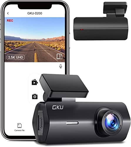 GKU Dashcam Auto Vorne, 2.5K 1600P WiFi Auto Kamera 170° Weitwinkel Mini Front Dash Camera für Autos, WDR, Super Nachtsicht, G-Sensor, Parküberwachung, Loop-Aufnahme, App Steuerung, Max 256GB von GKU