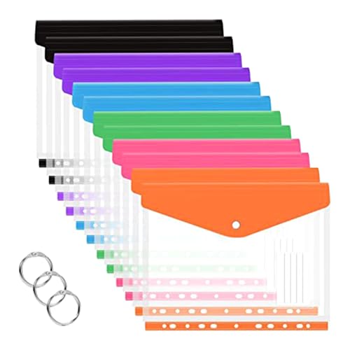 12 Pcs Gestanzte Tasche Klarer Plastik Brieftaschen Bindemittel Ordner Mit 11 Löcher Dateibindemittel Mit Schnappschalter Und Etikettentasche von GKYQVE